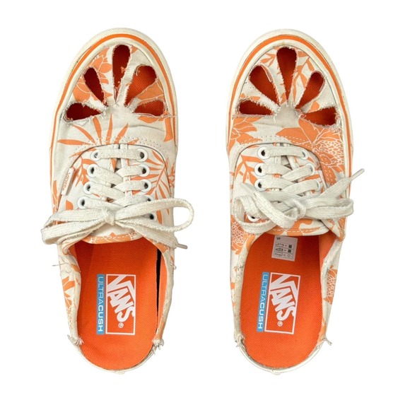 Vans Shoes - Custom Van Orange White Floral Sneakers Sandals Handmade Size 9 & 7.5
